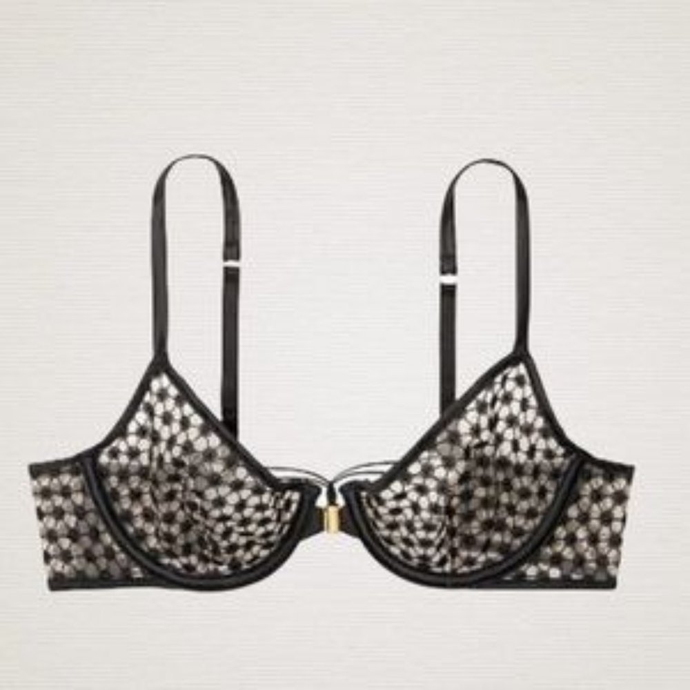 Victoria's Secret Black Starburst Front Close Underwire Unlined Demi Bra 34 DD